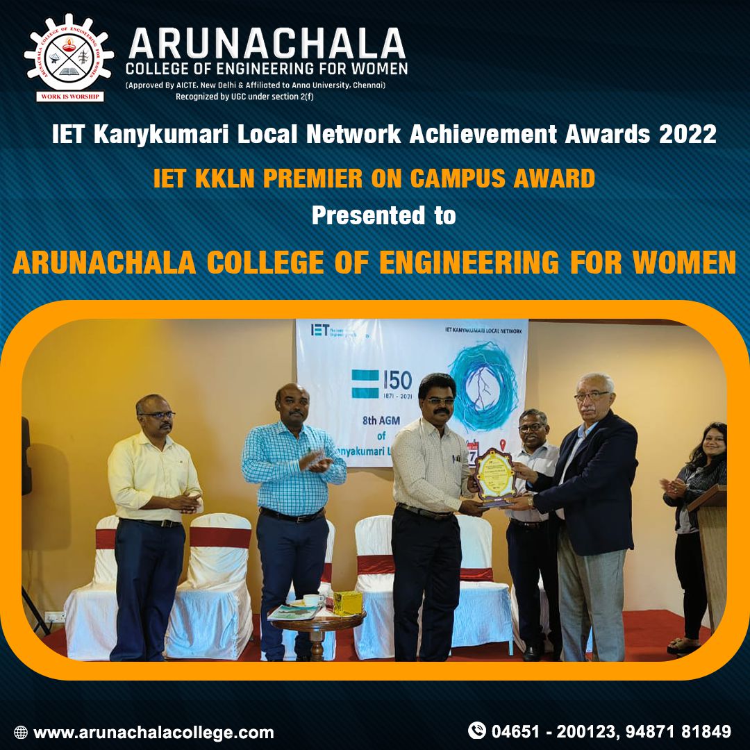 IET KKLN Premier on Campus Award Presented to Arunachala College of Engineering for Women